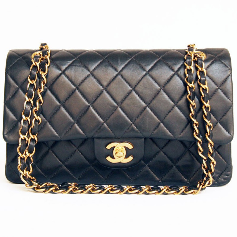Timeless CHANEL black lamb leather and gold chain bag - VALOIS VINTAGE PARIS