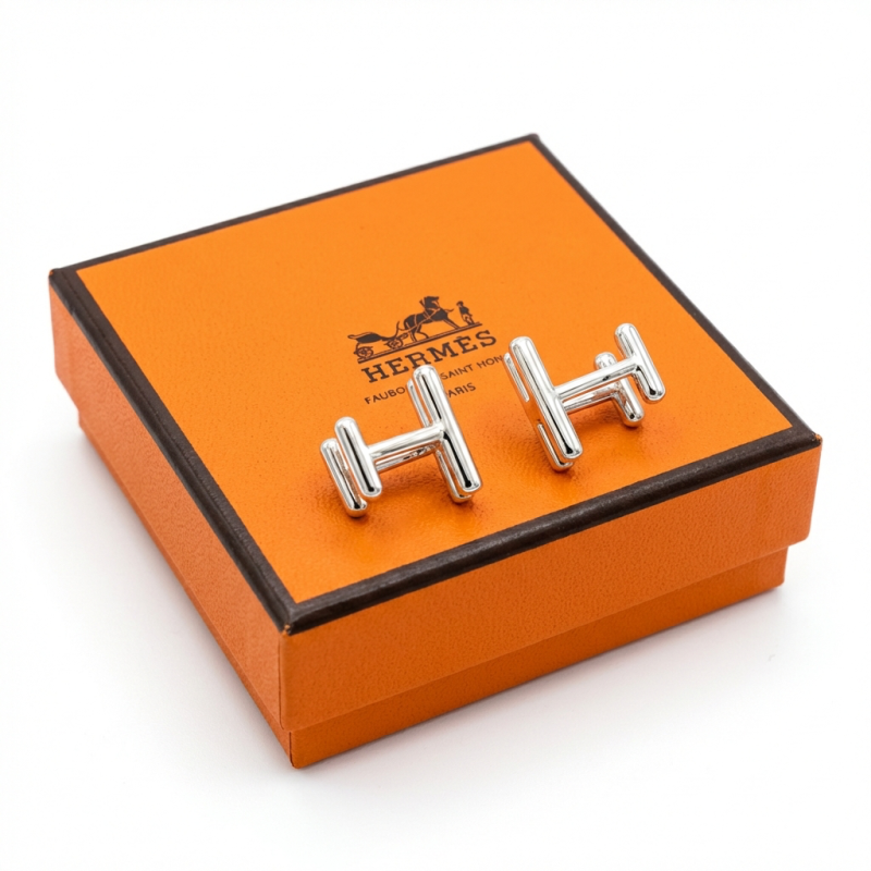 Boutons de manchette H HERMES argent 925 2