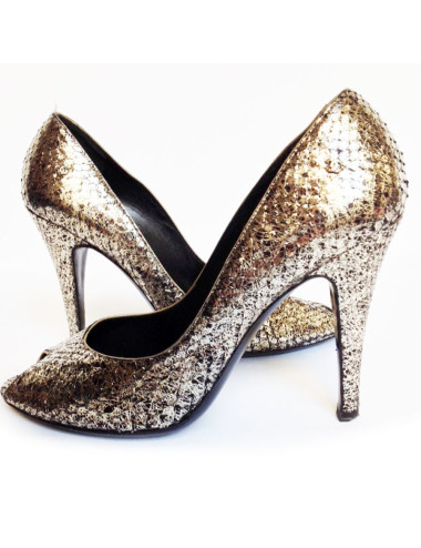Escarpins CHANEL T39 en python argenté vieilli 2