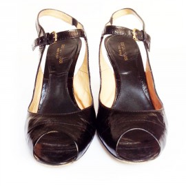 High Sandals SERGIO ROSSI Black patent distressed leather