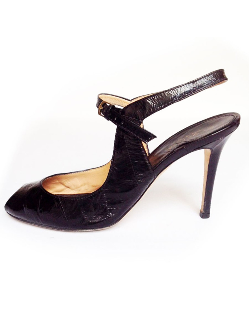 Sandales hautes SERGIO ROSSI cuir verni noir