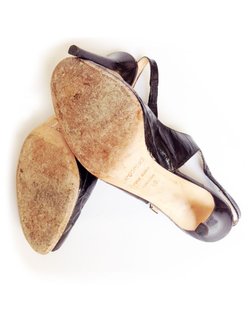 Sandales hautes SERGIO ROSSI cuir verni noir