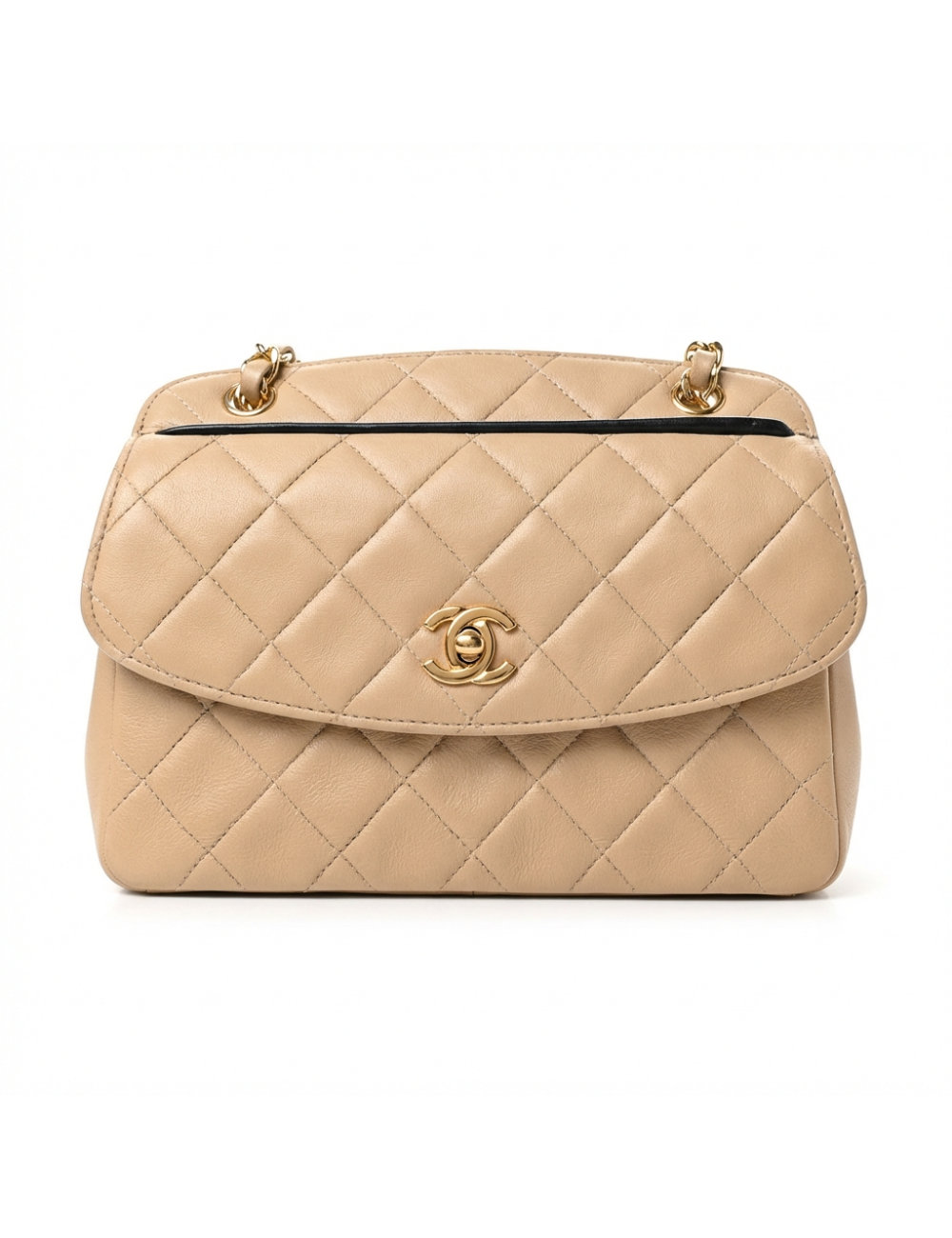 Mini sac à rabat Chanel beige liseré noir