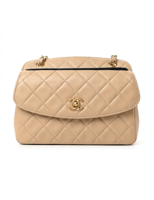 Mini sac à rabat Chanel beige liseré noir