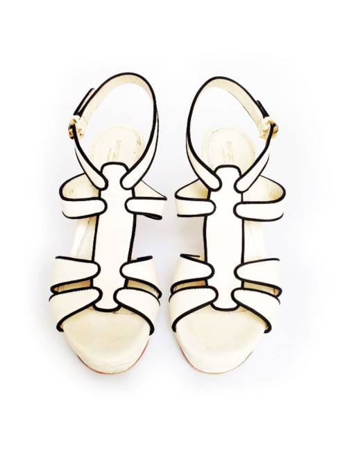 Sandales hautes SERGIO ROSSI blanche et noir