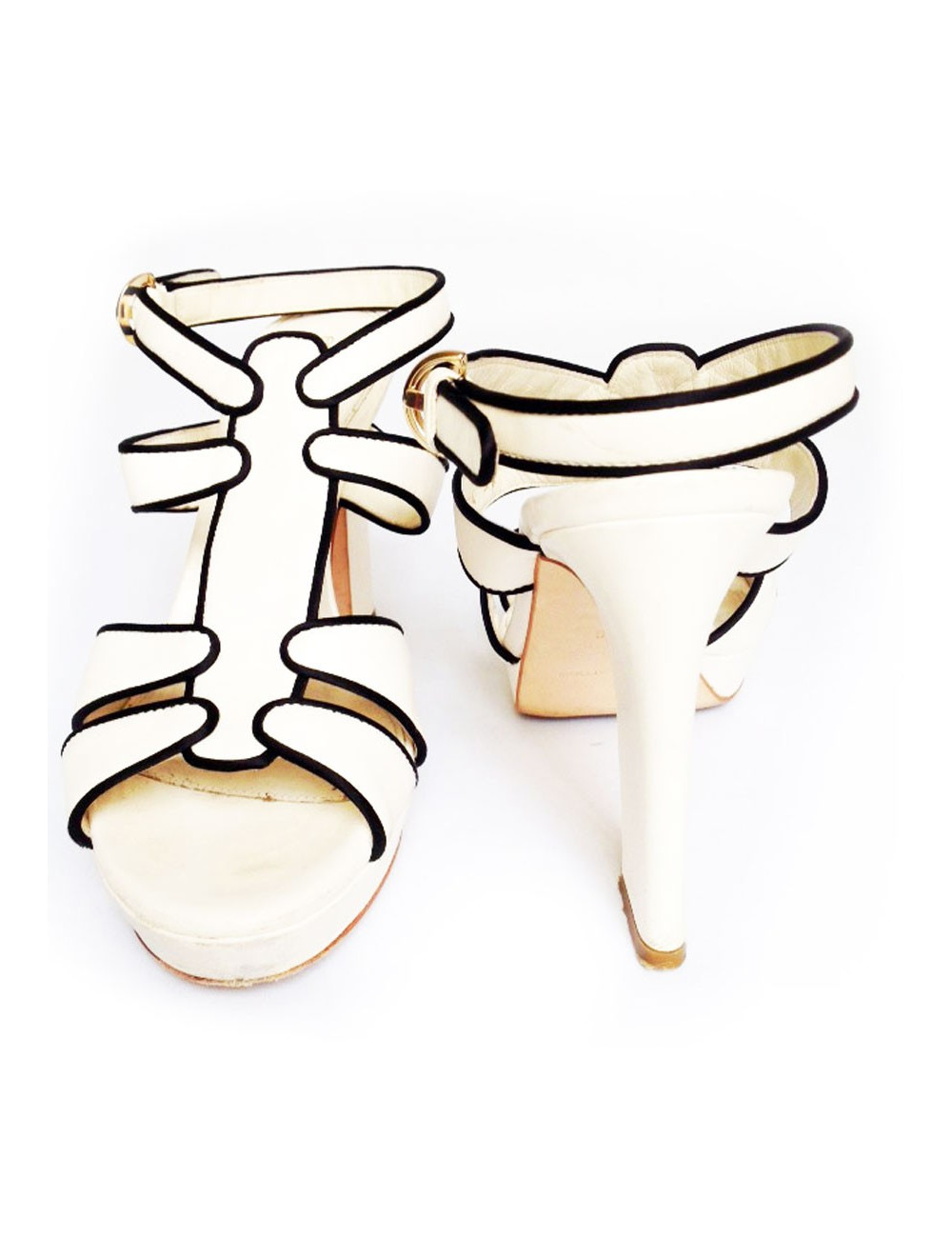 Sandales hautes SERGIO ROSSI blanche et noir