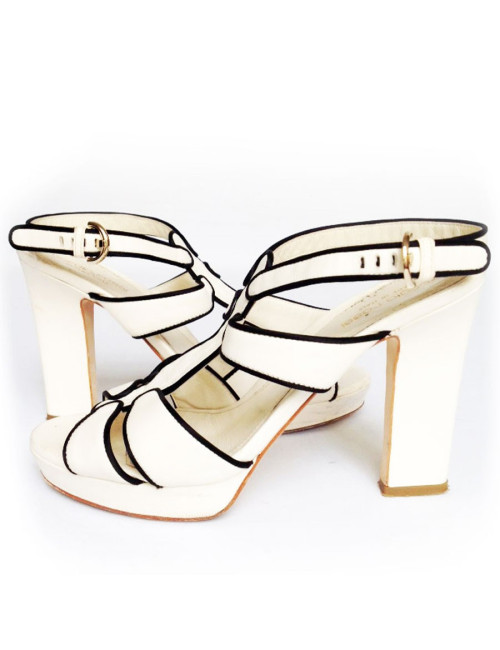 Sandales hautes SERGIO ROSSI blanche et noir