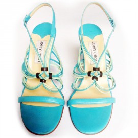 High sandals with turquoise leather JIMMY CHOO T38, 5