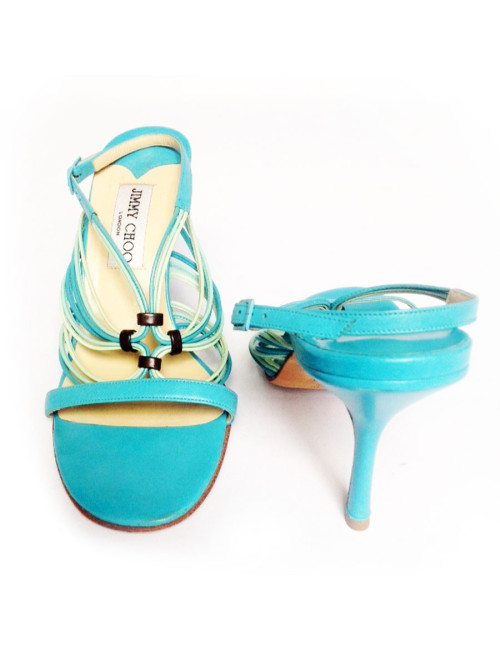 Sandales hautes en cuir tourquoise JIMMY CHOO Taille 38,5