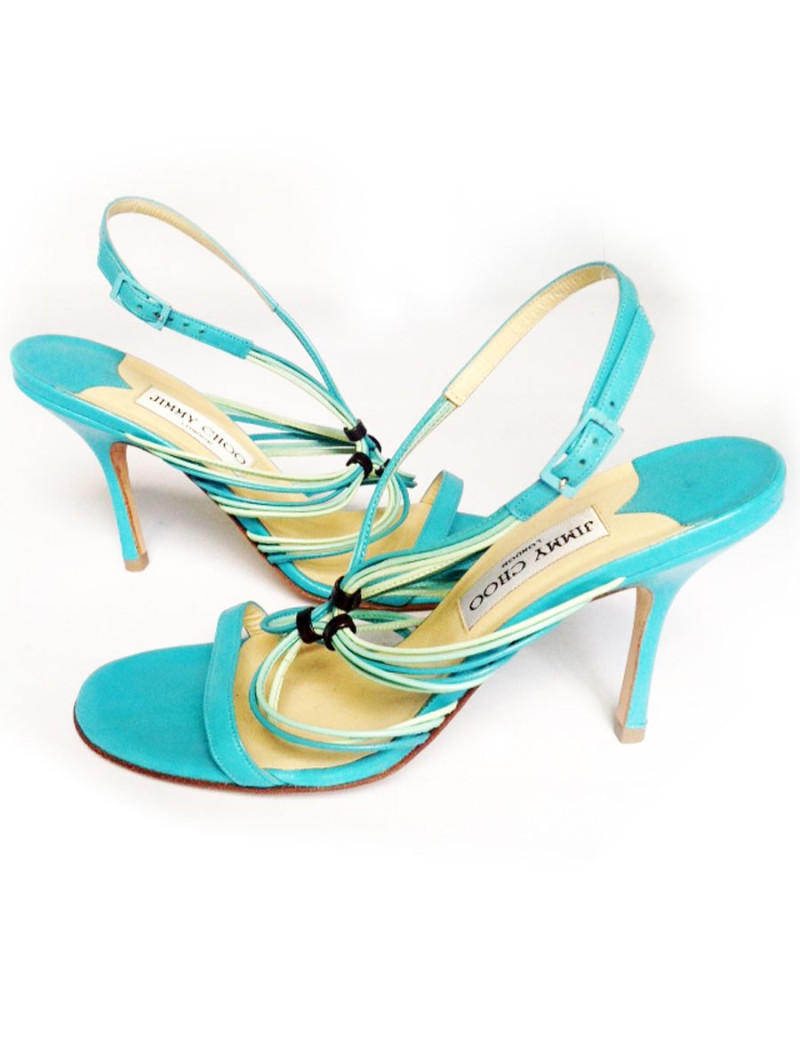 Sandales hautes en cuir tourquoise JIMMY CHOO Taille 38,5