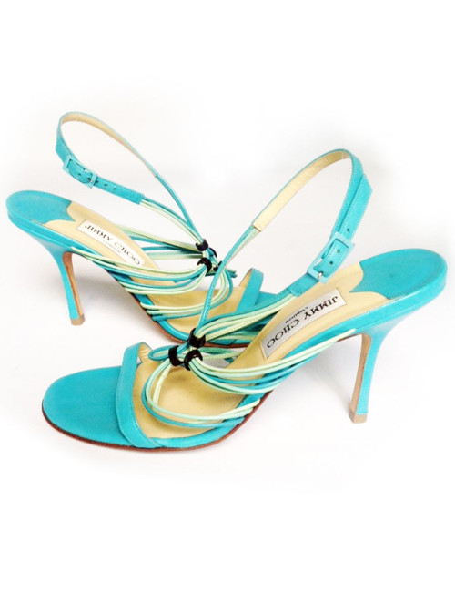 Sandales hautes en cuir tourquoise JIMMY CHOO Taille 38,5
