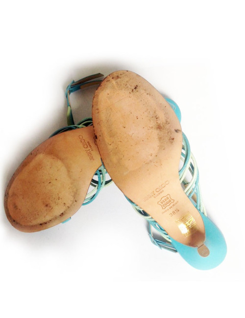 Sandales hautes en cuir tourquoise JIMMY CHOO Taille 38,5