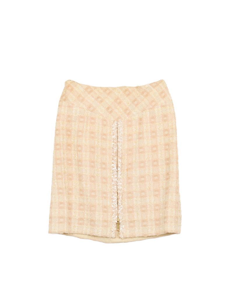 Tailleur CHANEL T 42 tweed écru fils d'or sequins