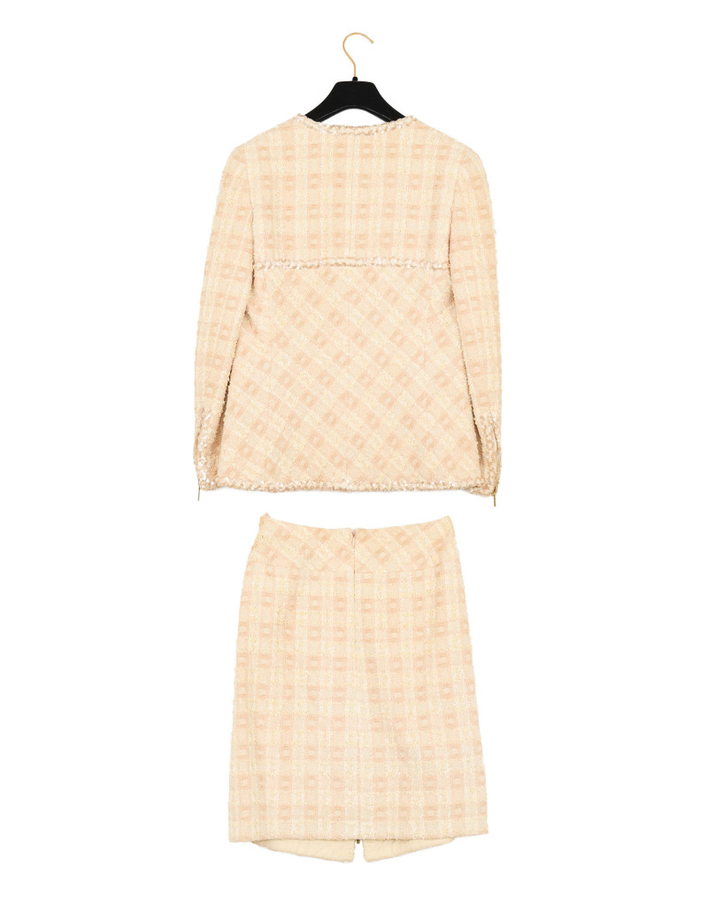 Tailleur CHANEL T 42 tweed écru fils d'or sequins