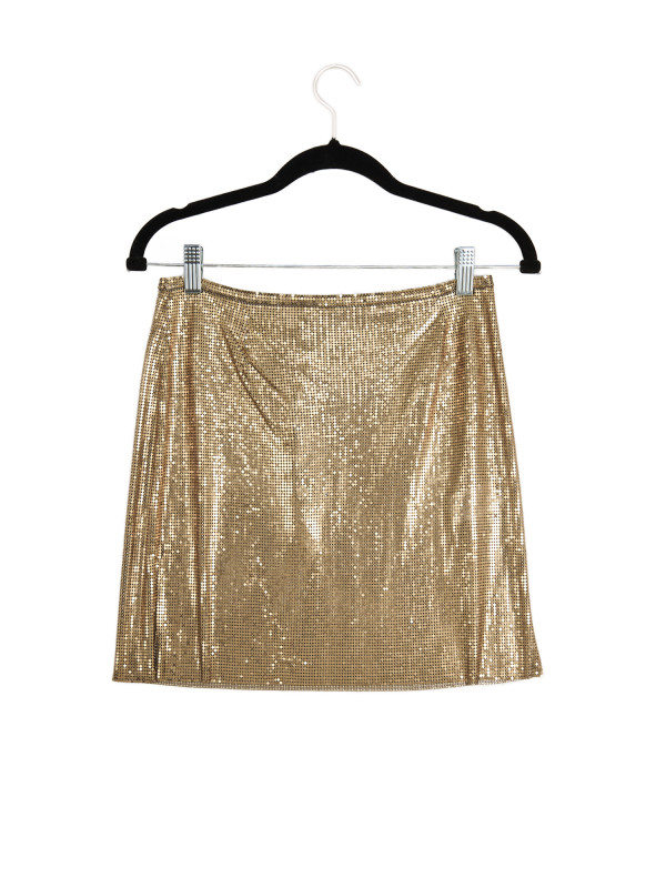 Ensemble Paco Rabanne doré haut et mini jupe T34