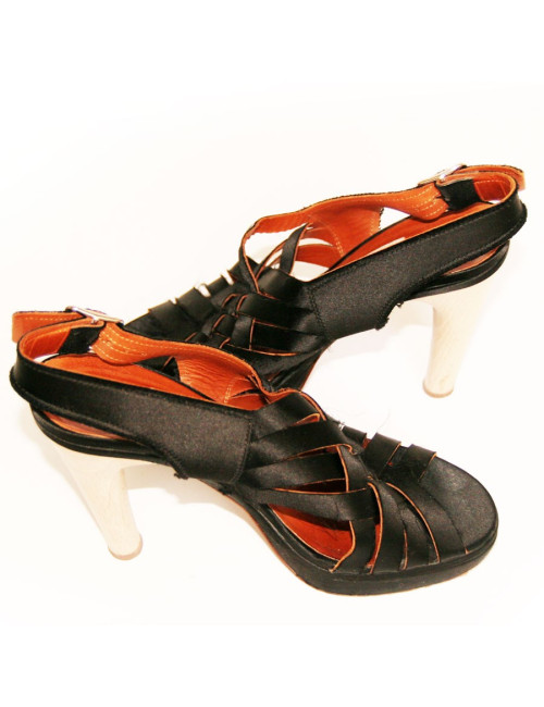 Sandales hautes en satin noir LANVIN Taille 38,5