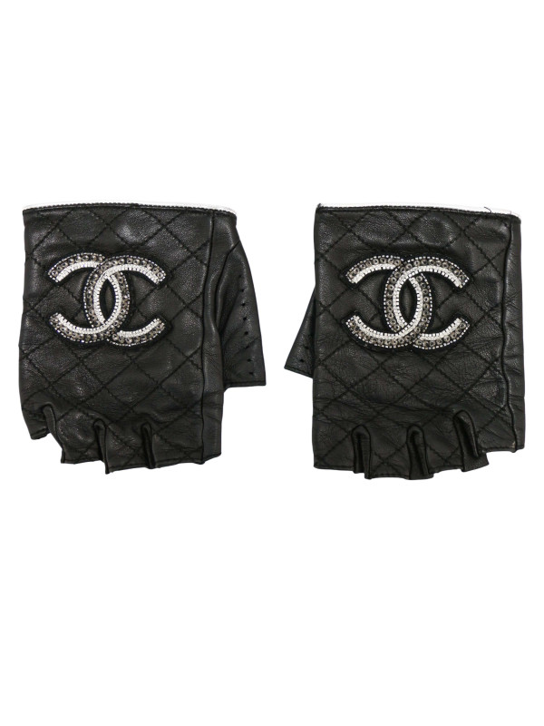 Mitaines CHANEL 7 1/2 cuir d'agneau noir