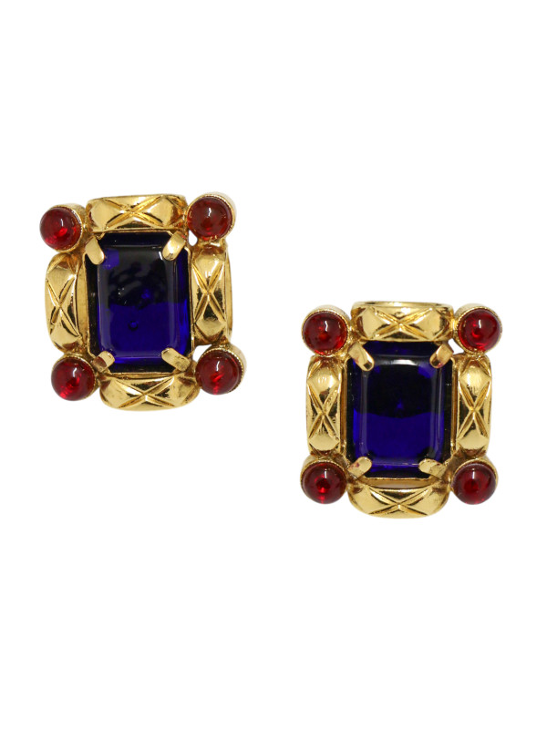 Clips pâte de verre bleue et rouge Chanel