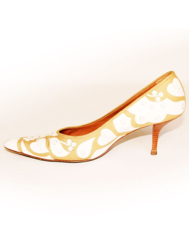 Escarpins WALTER STEIGER cuir et raphia marron et blanche