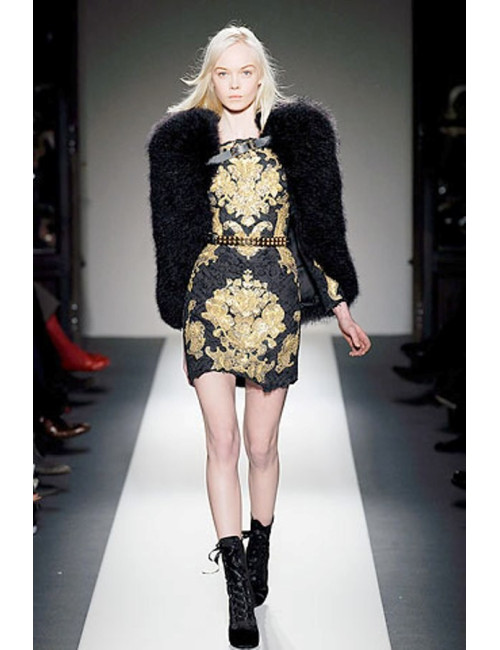 Robe BALMAIN en velours damassé noir brodé or T42