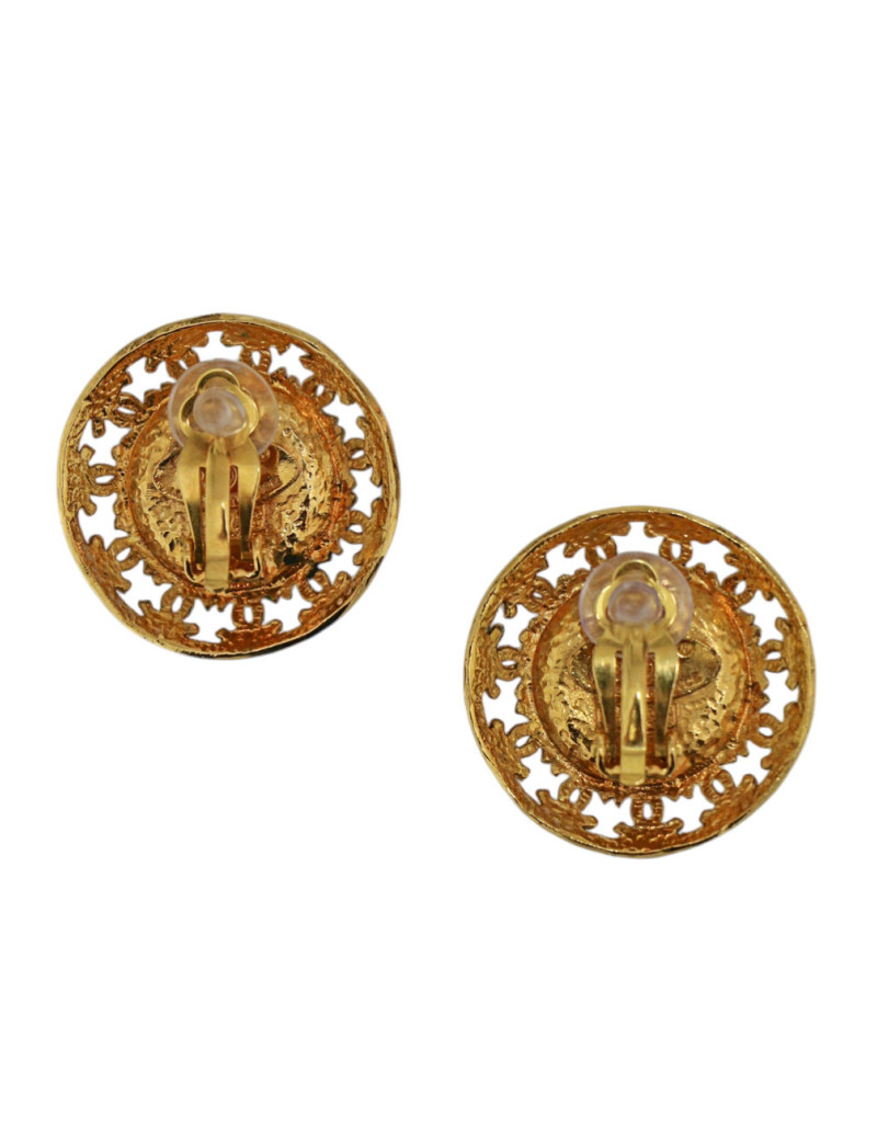 Boucles d'oreilles dorées et bleues Chanel 1986