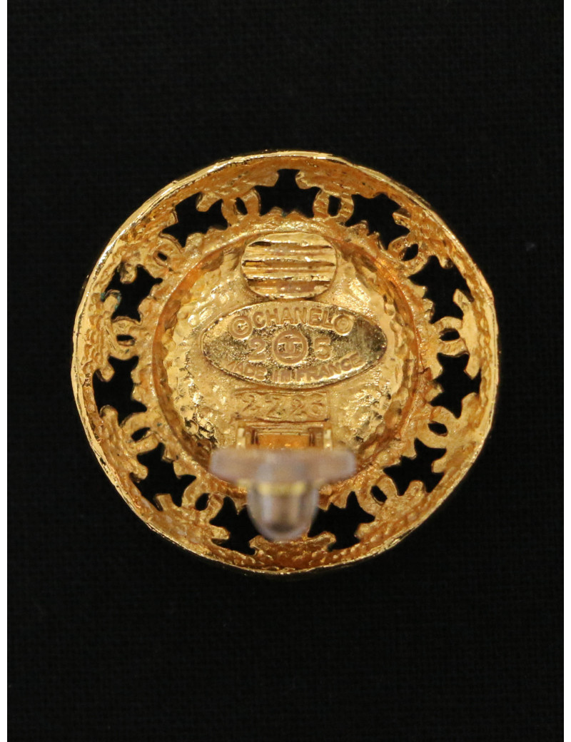 Boucles d'oreilles dorées et bleues Chanel 1986