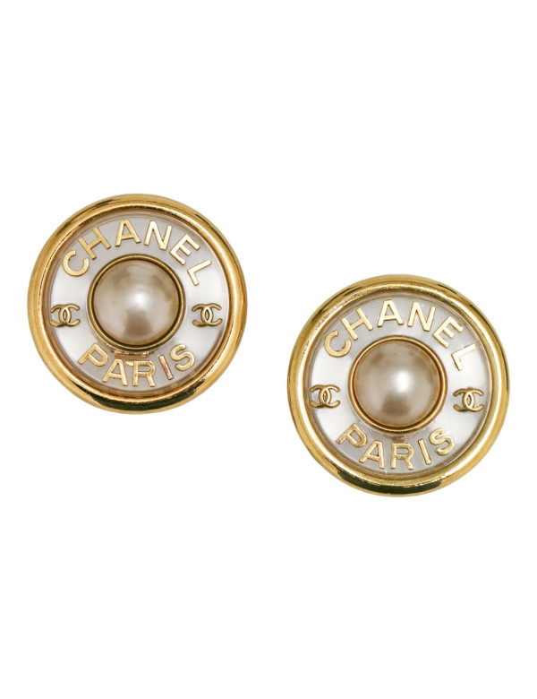 Boucles d'oreilles transparentes et dorées Chanel