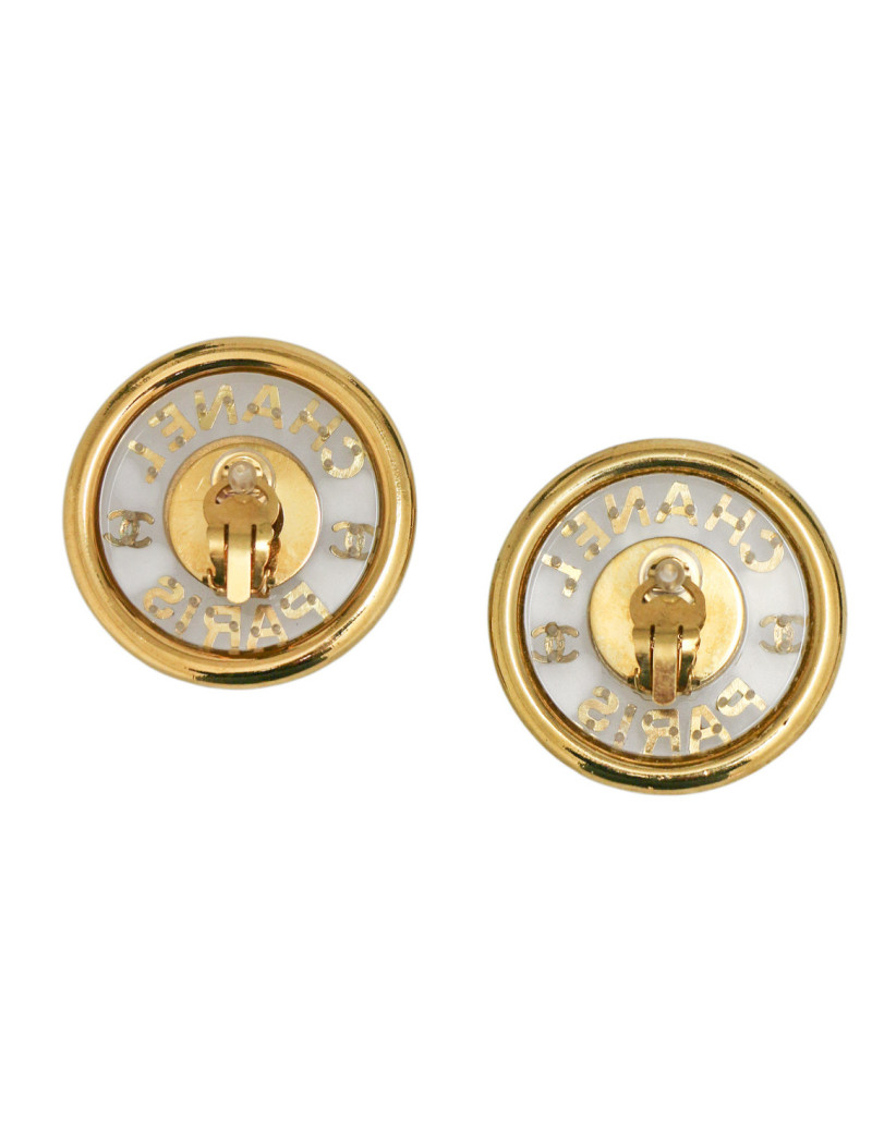 Boucles d'oreilles transparentes et dorées Chanel