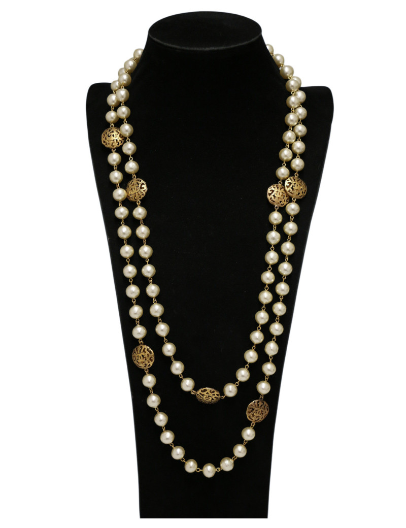 Sautoir Chanel couture perles pâte de verre