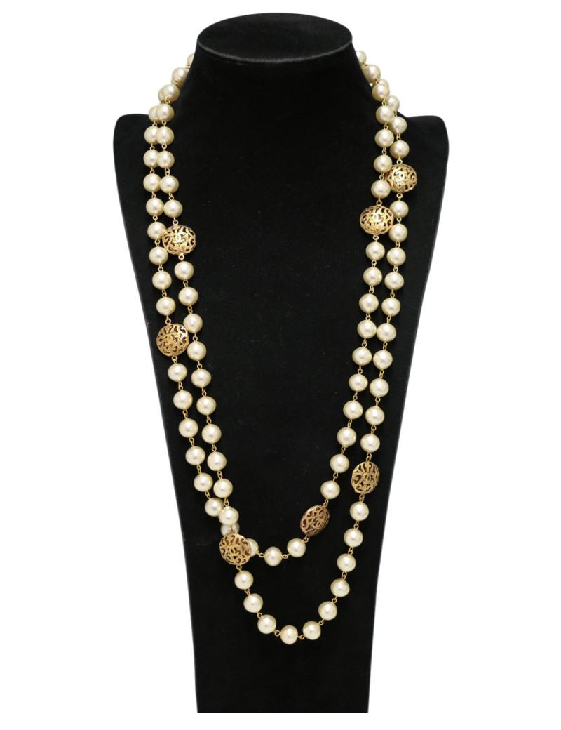 Sautoir Chanel couture perles pâte de verre