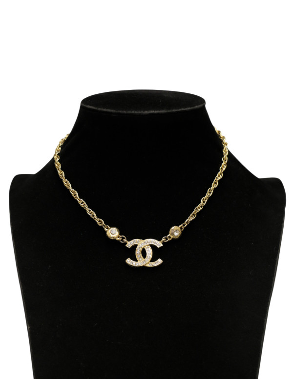Collier CC doré avec des strass Chanel