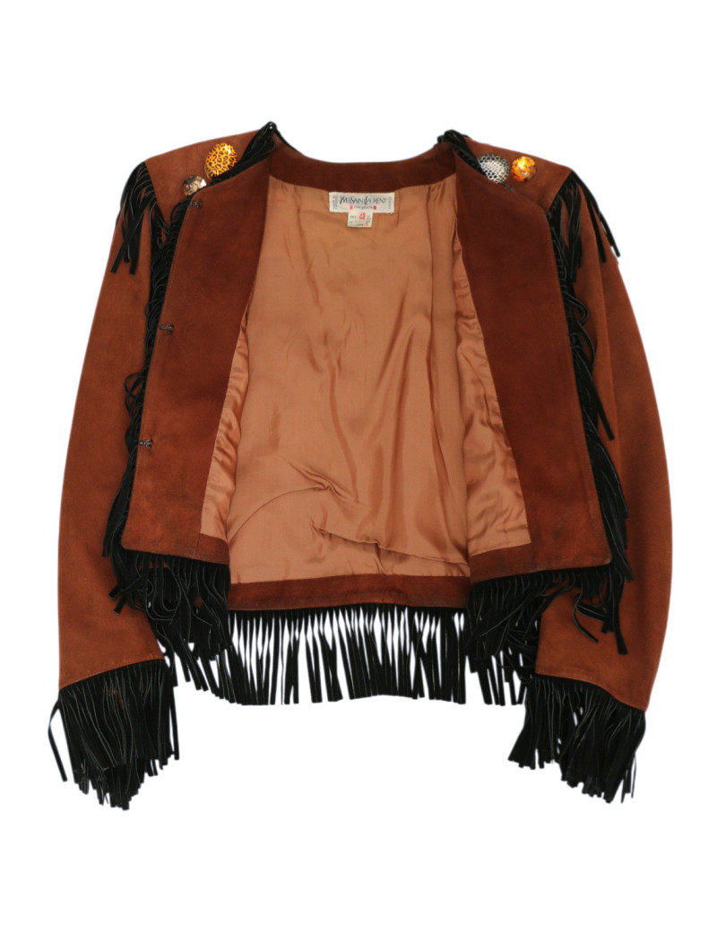 Veste YSL Rive Gauche à franges suède marron