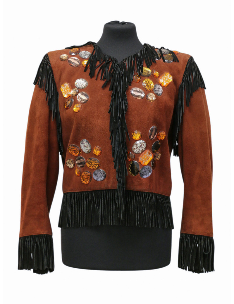 Veste YSL Rive Gauche à franges suède marron