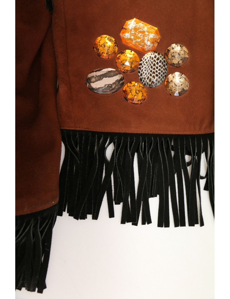 Veste YSL Rive Gauche à franges suède marron