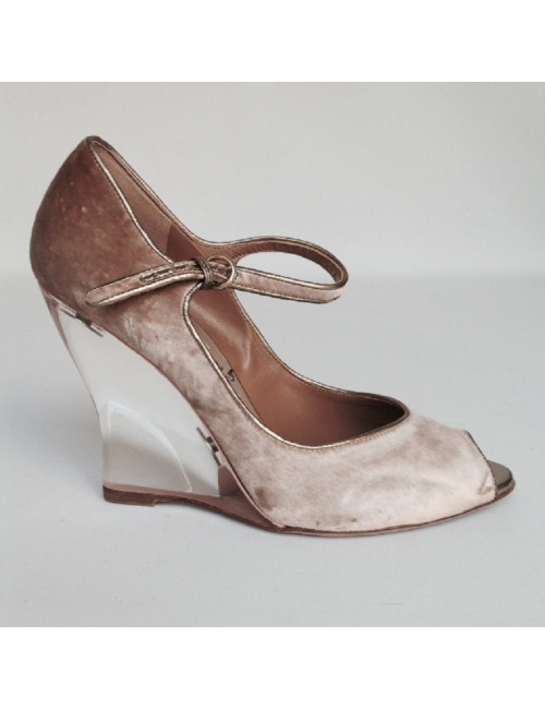 Sandales hautes en velours couleur vieux rose VALENTINO T38