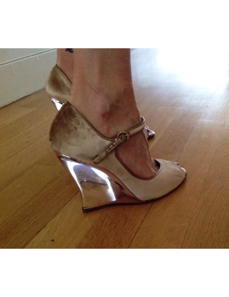 Sandales hautes en velours couleur vieux rose VALENTINO T38