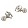 CHANEL "CC" Silver quilted ear clips and Pearly Pearl