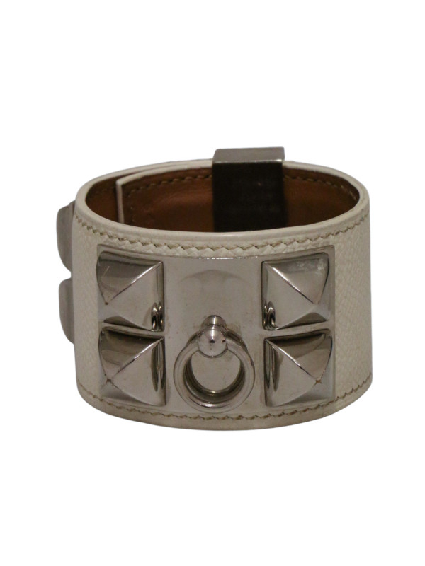 Manchette Hermès Collier de Chien blanche T54 2