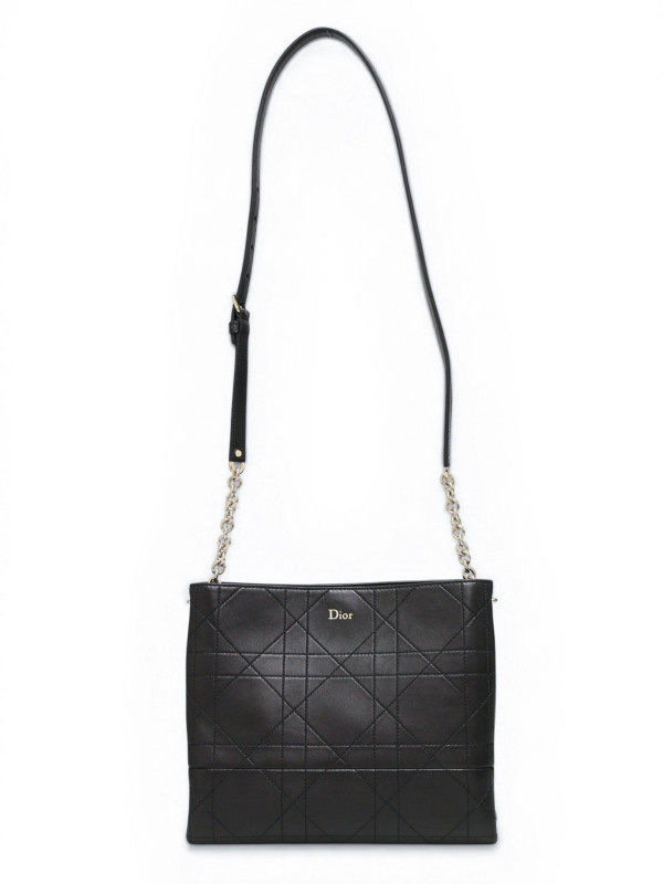 Sac Trianon Dior cuir d'agneau flat macrocannage noir