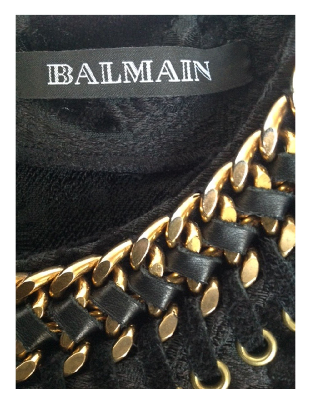 Robe BALMAIN en velours damassé noir brodée or T42