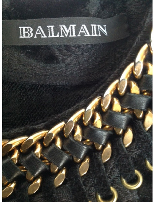 Robe BALMAIN en velours damassé noir brodée or T42