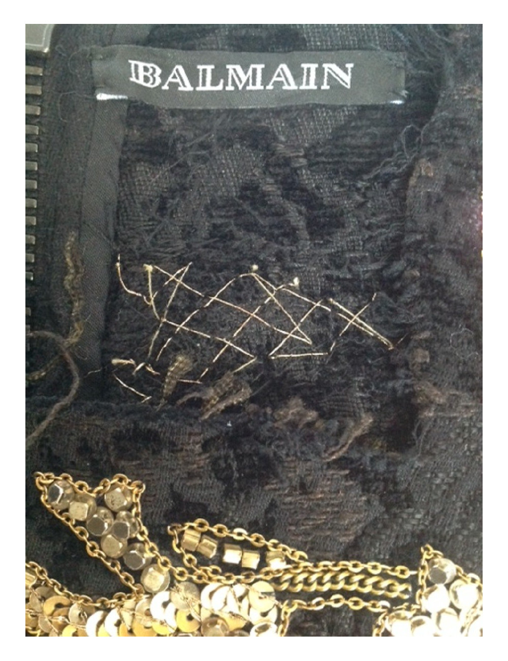 Robe BALMAIN en velours damassé noir brodée or T42