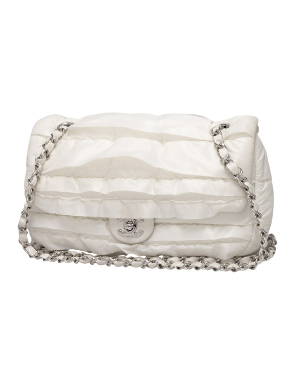Sac Bandoulière Chanel Collection Neige en Toile Parachute Blanche par Karl Lagerfeld