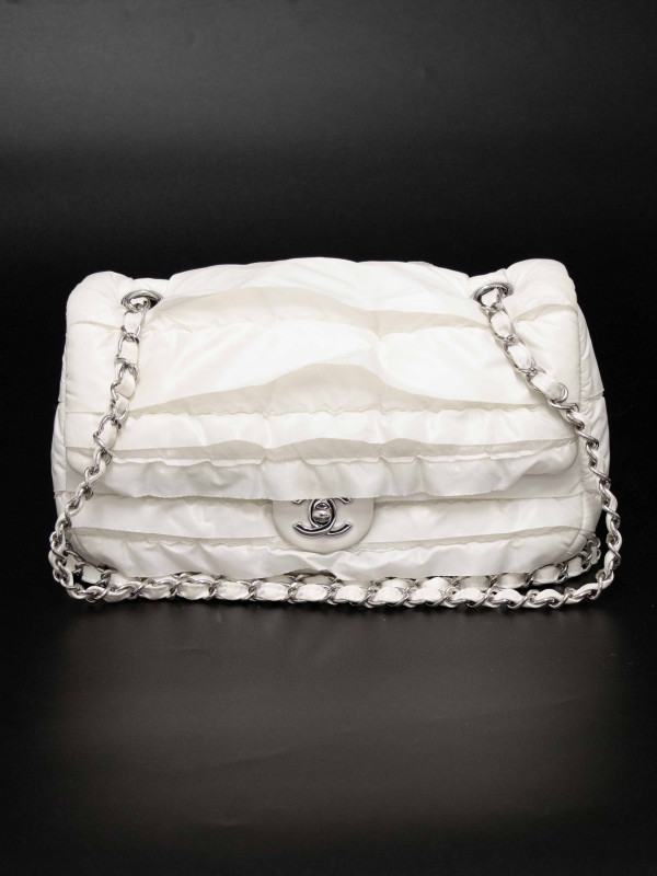 Sac Bandoulière Chanel Collection Neige en Toile Parachute Blanche par Karl Lagerfeld