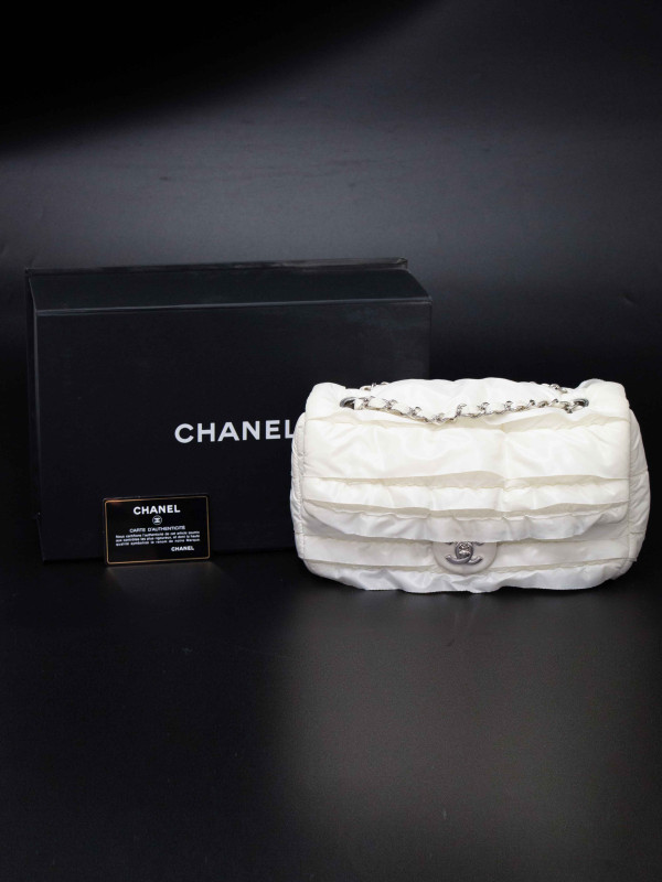 Sac Bandoulière Chanel Collection Neige en Toile Parachute Blanche par Karl Lagerfeld