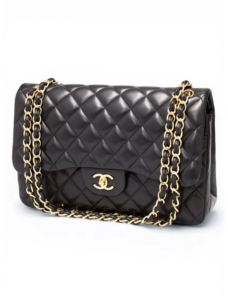 Jumbo Chanel cuir d'agneau noir