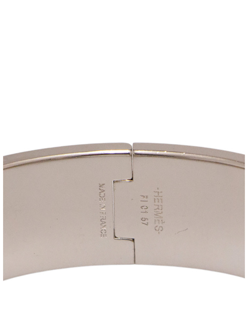 Bracelet Hermès Clic H Émail Orange Métal Plaqué Palladium Vintage