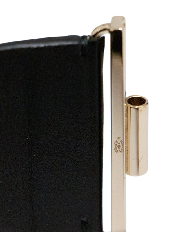 Bracelet Manchette Chanel CC Perles & Strass Dorés en Cuir Noir