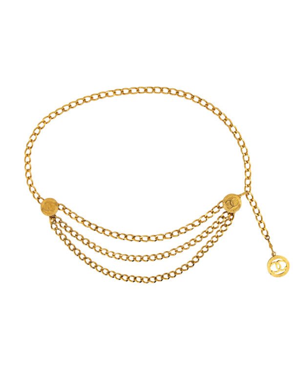 Ceinture Chanel Triple chaînes dorées à médaillons CC