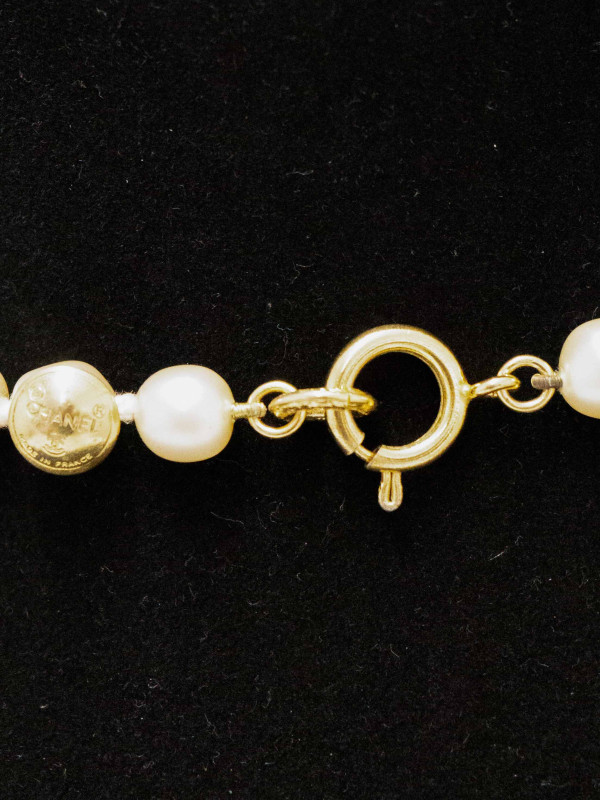 Collier perles double CC strass Chanel